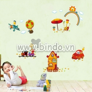 Decal dán tường Decal hươu lái xe và phương tiện giao thông dán tường cho bé Decal dán tường Decal hươu lái xe và phương tiện giao thông dán tường cho bé