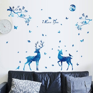 Decal dán tường Noel - tuần lộc ngắm trăng