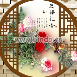 Decal dán tường Tranh dán tường Khung cửa hoa hồng và chim én