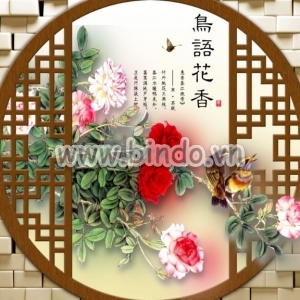 Decal dán tường Tranh Khung cửa hoa hồng và chim én Decal dán tường Tranh Khung cửa hoa hồng và chim én
