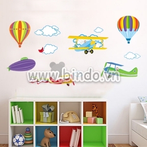 Decal dán tường Khinh khí cầu và máy bay