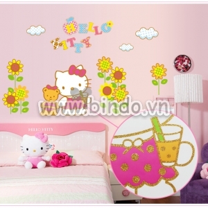 Decal dán tường Decal hello kitty 14 và hoa hướng dương dán tường màu hồng Decal dán tường Decal hello kitty 14 và hoa hướng dương dán tường màu hồng