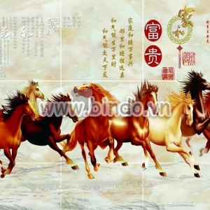 Decal dán tường Tranh dán tường bát mã (8 ngựa) màu đỏ vàng dán tường phòng khách đẹp giá rẻ tại TPHCM