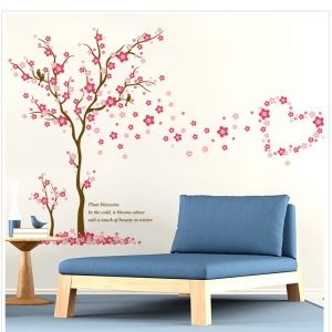 Decal dán tường Mai đỏ và trái tim