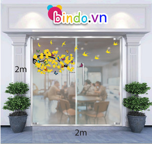 Decal dán tường Trang trí tết Mai vàng mùa xuân