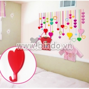 Decal dán tường Móc treo đồ trái tim sắc màu Decal dán tường Móc treo đồ trái tim sắc màu