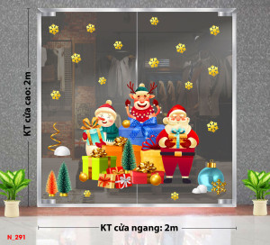 Decal dán tường Noel - Ông già noel và những hộp quà sắc màu 