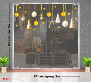 Decal dán tường Decal Noel - dây treo quả châu vàng Decal dán tường Decal Noel - dây treo quả châu vàng