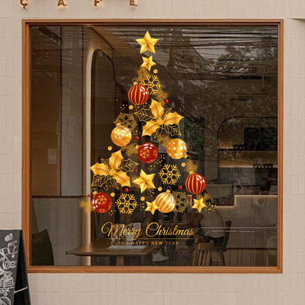 Decal dán tường Decal Noel - cây thông quả châu vàng (H) Decal dán tường Decal Noel - cây thông quả châu vàng (H)