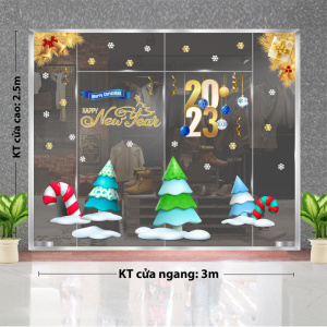 Decal dán tường Decal Noel - cây thông sắc màu và lá thông vàng Decal dán tường Decal Noel - cây thông sắc màu và lá thông vàng