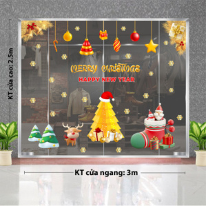 Decal dán tường Decal Noel - cây thông vàng và nhưng quả chuông Decal dán tường Decal Noel - cây thông vàng và nhưng quả chuông