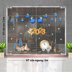 Decal dán tường Decal Noel - dây treo quả châu và đồng hồ Decal dán tường Decal Noel - dây treo quả châu và đồng hồ