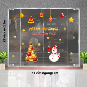 Decal dán tường Decal Noel - dây treo quả châu và người tuyết trắng Decal dán tường Decal Noel - dây treo quả châu và người tuyết trắng