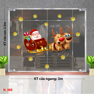 Decal dán tường Noel - Đôi tuần lộc kéo xe ông già noel 