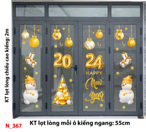 Decal dán tường Noel - Hai người tuyết và  dây châu vàng