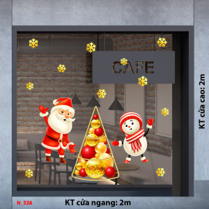 Decal dán tường Decal Noel - Qủa châu vàng và ông già noel Decal dán tường Decal Noel - Qủa châu vàng và ông già noel