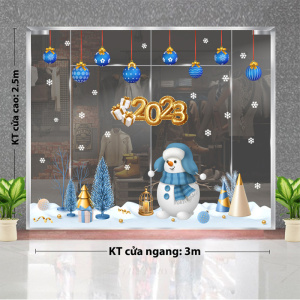 Decal dán tường Decal Noel - Người tuyết trắng và quả châu xanh Decal dán tường Decal Noel - Người tuyết trắng và quả châu xanh