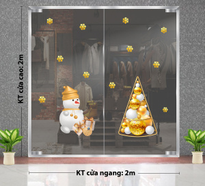 Decal dán tường Decal Noel - Người tuyết và cây thông vàng đẹp Decal dán tường Decal Noel - Người tuyết và cây thông vàng đẹp