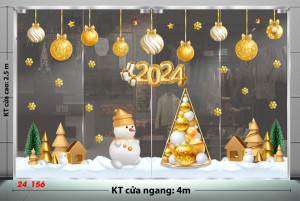 Decal dán tường Noel - người tuyết  và  châu vàng 