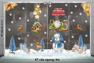Decal dán tường Decal Noel - người tuyết và quả chuông vàng Noel Decal dán tường Decal Noel - người tuyết và quả chuông vàng Noel