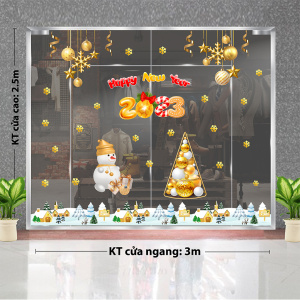 Decal dán tường Decal Noel - Những ngôi nhà trên tuyết và quả châu vàng Decal dán tường Decal Noel - Những ngôi nhà trên tuyết và quả châu vàng