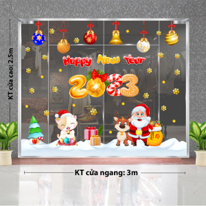 Decal dán tường  Noel - Ông già noel tuần lộc và chú mèo 