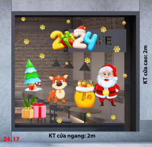 Decal dán tường Noel - Ông già noel và cái túi vàng 