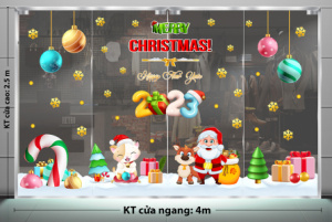 Decal dán tường Decal Noel - Ông già Noel và chú mèo chào giáng sinh Decal dán tường Decal Noel - Ông già Noel và chú mèo chào giáng sinh