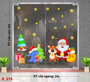 Decal dán tường Noel - Ông già noel và khủng long xanh