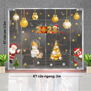 Decal dán tường Decal Noel - Ông già và những quả châu vàng ánh Decal dán tường Decal Noel - Ông già và những quả châu vàng ánh