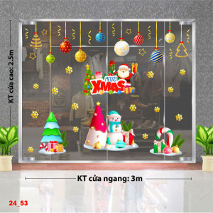 Decal dán tường Noel - Người tuyết và cây thông hồng