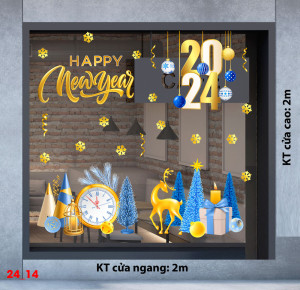 Decal dán tường Decal Noel - Cây thông màu xanh và tuần lộc vàng Decal dán tường Decal Noel - Cây thông màu xanh và tuần lộc vàng