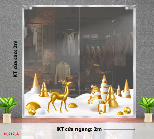 Decal dán tường Decal Noel - tuần lộc vàng bên cây thông Decal dán tường Decal Noel - tuần lộc vàng bên cây thông