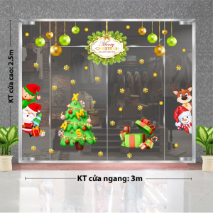 Decal dán tường Noel - vòng nguyệt quế xanh và cây thông noel