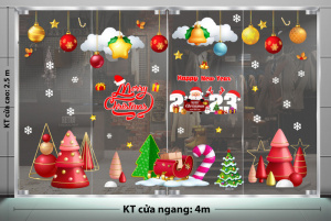 Decal dán tường Decal Noel - xe quà và cây thông đỏ Decal dán tường Decal Noel - xe quà và cây thông đỏ