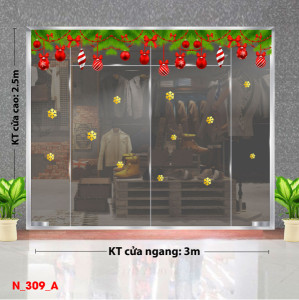 Decal dán tường Noel - dây nguyệt quế và quả châu đỏ 3m