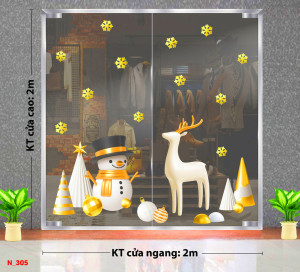 Decal dán tường Decal Noel - Người tuyết trắng và tuần lộc Decal dán tường Decal Noel - Người tuyết trắng và tuần lộc