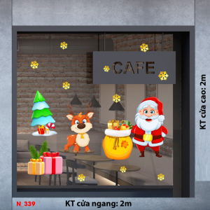 Decal dán tường Decal Noel -Ông già noel và túi quà màu vàng Decal dán tường Decal Noel -Ông già noel và túi quà màu vàng