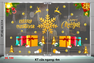 Decal dán tường Noel -Bông tuyết vàng to và hộp quà