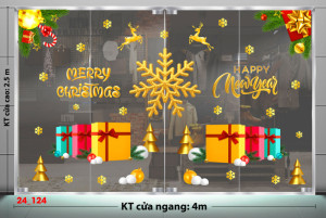 Decal dán tường Decal Noel -Bông tuyết vàng to và hộp quà Decal dán tường Decal Noel -Bông tuyết vàng to và hộp quà