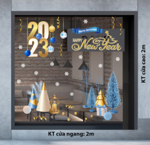 Decal dán tường Noel- Cây Thông noel xanh và chữ 