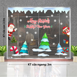 Decal dán tường Noel- cây thông sắc màu và ông già noel