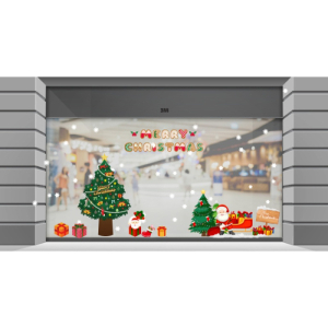 Decal dán tường Decal Noel- Cây thông và ông già kéo xe vui noel Decal dán tường Decal Noel- Cây thông và ông già kéo xe vui noel