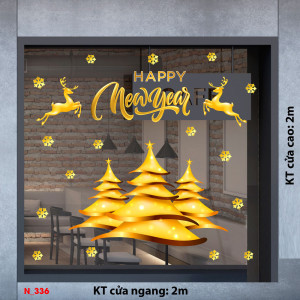 Decal dán tường Noel -cây thông vàng 