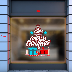 Decal dán tường Noel- Chữ merry christmas và hộp quà