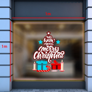 Decal dán tường Decal Noel- Chữ merry christmas và hộp quà Decal dán tường Decal Noel- Chữ merry christmas và hộp quà