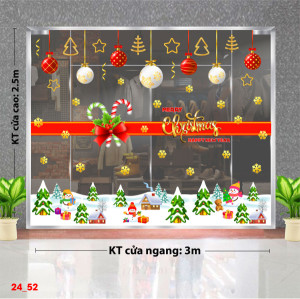 Decal dán tường Noel -cánh đồng tuyết và dây treo quả châu 3m