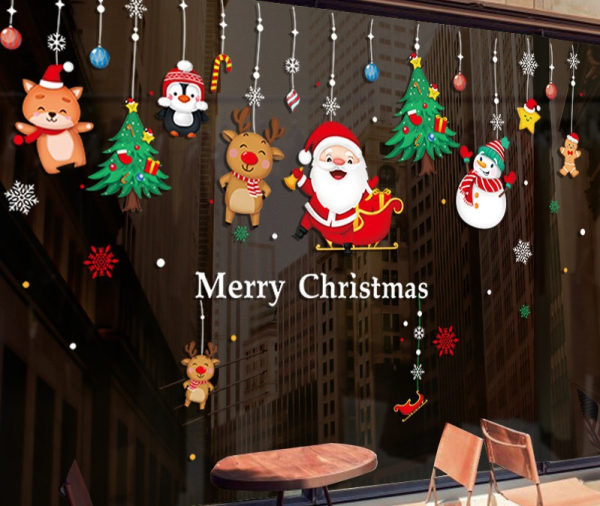 Decal dán tường Decal Noel -Dây treo cây thông và ông già Noel (H)