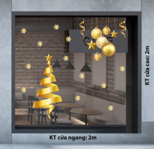 Decal dán tường Noel- dây treo quả châu vàng 