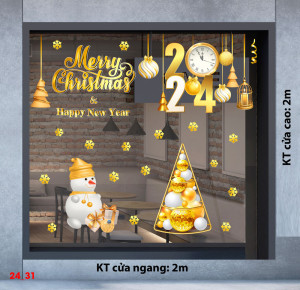 Decal dán tường Noel -chữ chúc mừng giáng sinh màu vàng